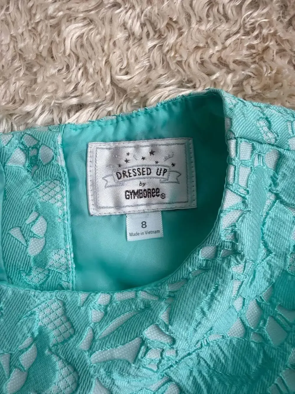 Dressed Up by Gymboree Girls Aqua Mint Jacquard Floral Lace Bow Dress Size 8